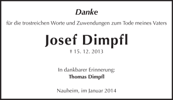 Traueranzeige von Josef Dimpfl von Rüsselsheimer Echo, Groß-Gerauer-Echo, Ried Echo