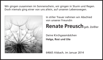 Traueranzeige von Renate Preusch von Echo-Zeitungen (Gesamtausgabe)