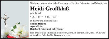 Traueranzeige von Heidemarie Großklaß von Echo-Zeitungen (Gesamtausgabe)