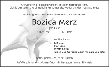 Traueranzeige von Bozica Merz von Echo-Zeitungen (Gesamtausgabe)