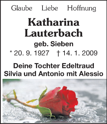 Traueranzeige von Katharina Lauterbach von Echo-Zeitungen (Gesamtausgabe)