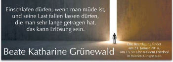 Traueranzeige von Beate Katharine Grünewald von Echo-Zeitungen (Gesamtausgabe)