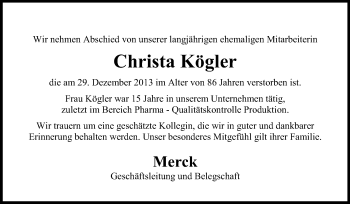 Traueranzeige von Christa Kögler von Echo-Zeitungen (Gesamtausgabe)