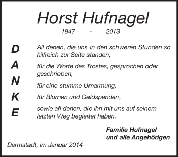 Traueranzeige von Horst Hufnagel von Echo-Zeitungen (Gesamtausgabe)