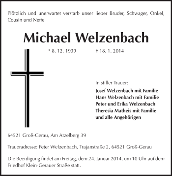 Traueranzeige von Michael Welzenbach von Rüsselsheimer Echo, Groß-Gerauer-Echo, Ried Echo