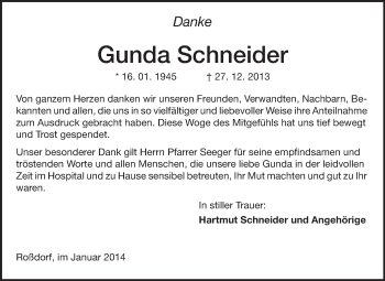 Traueranzeige von Gunda Schneider von Echo-Zeitungen (Gesamtausgabe)