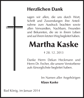 Traueranzeige von Martha Kaska von Odenwälder Echo
