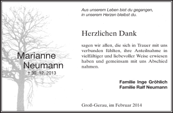 Traueranzeige von Marianne Neumann von Rüsselsheimer Echo, Groß-Gerauer-Echo, Ried Echo