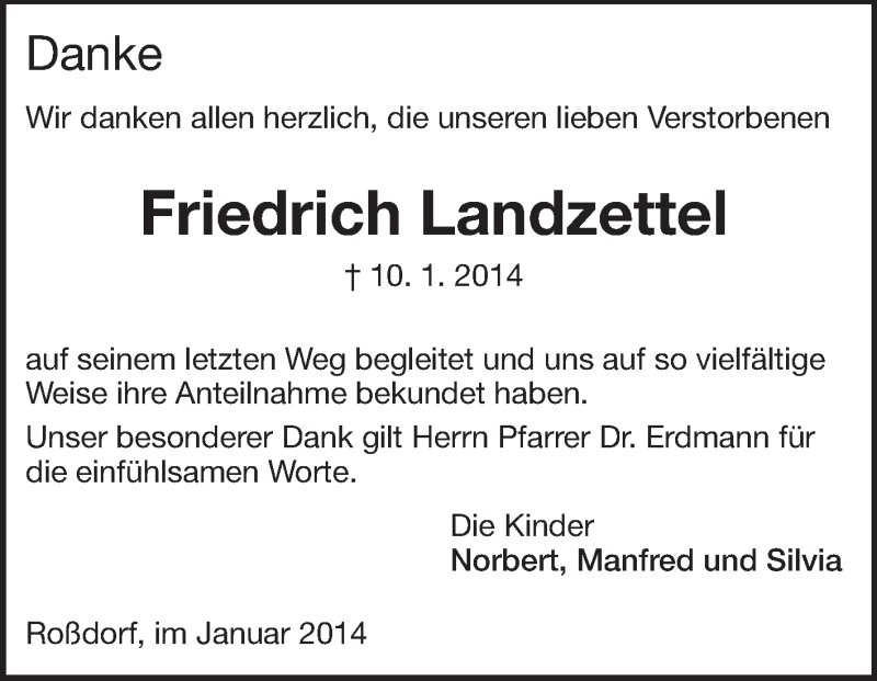  Traueranzeige für Friedrich Landzettel vom 01.02.2014 aus Echo-Zeitungen (Gesamtausgabe)