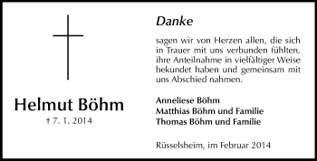 Traueranzeige von Helmut Böhm von Rüsselsheimer Echo, Groß-Gerauer-Echo, Ried Echo