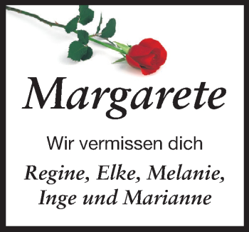 Traueranzeige von Margarete  von Echo-Zeitungen (Gesamtausgabe)