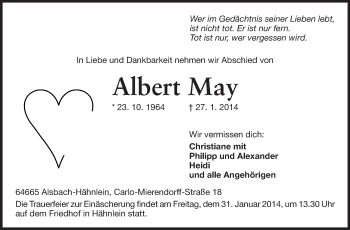 Traueranzeige von Albert May von Echo-Zeitungen (Gesamtausgabe)