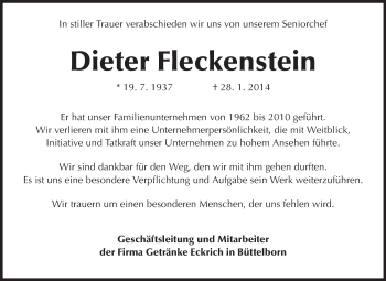 Traueranzeige von Dieter Fleckenstein von Echo-Zeitungen (Gesamtausgabe)