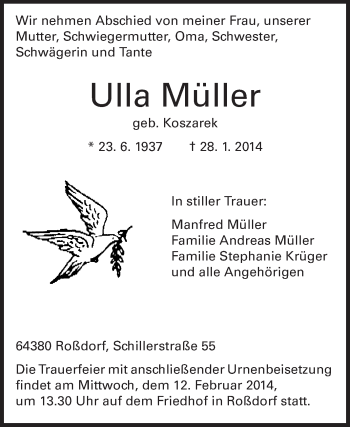 Traueranzeige von Ursula Müller von Echo-Zeitungen (Gesamtausgabe)