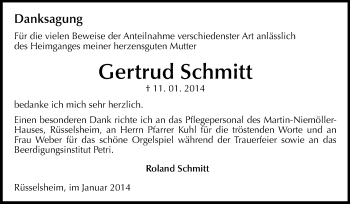 Traueranzeige von Gertrud Schmitt von Rüsselsheimer Echo, Groß-Gerauer-Echo, Ried Echo