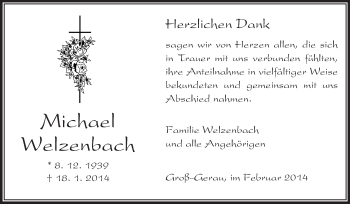 Traueranzeige von Michael Welzenbach von Rüsselsheimer Echo, Groß-Gerauer-Echo, Ried Echo