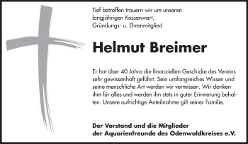 Traueranzeige von Helmut Breimer von Odenwälder Echo