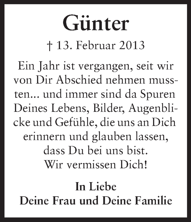  Traueranzeige für Günter Pfeifer vom 13.02.2014 aus Starkenburger Echo