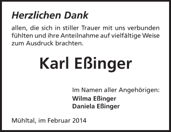 Traueranzeige von Karl Eßinger von Echo-Zeitungen (Gesamtausgabe)