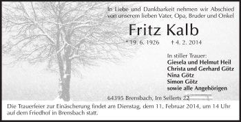Traueranzeige von Fritz Kalb von Echo-Zeitungen (Gesamtausgabe)