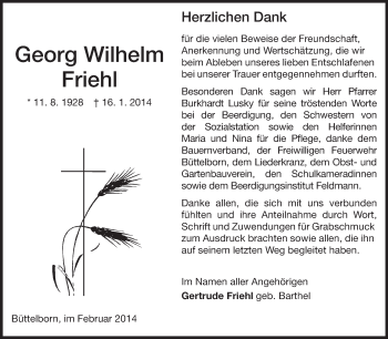 Traueranzeige von Georg Wilhelm Friehl von Rüsselsheimer Echo, Groß-Gerauer-Echo, Ried Echo