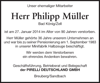 Traueranzeige von Philipp Müller von Odenwälder Echo