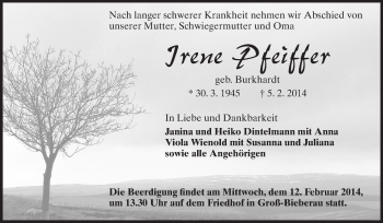 Traueranzeige von Irene Pfeiffer von Echo-Zeitungen (Gesamtausgabe)