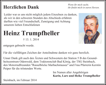 Traueranzeige von Heinz Trumpfheller von Odenwälder Echo