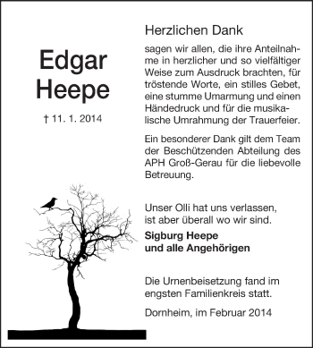 Traueranzeige von Edgar Heepe von Rüsselsheimer Echo, Groß-Gerauer-Echo, Ried Echo