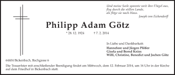 Traueranzeige von Philipp Adam Götz von Echo-Zeitungen (Gesamtausgabe)