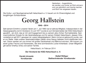 Traueranzeige von Georg Hallstein von Odenwälder Echo