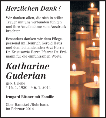 Traueranzeige von Katharine Guderian von Echo-Zeitungen (Gesamtausgabe)