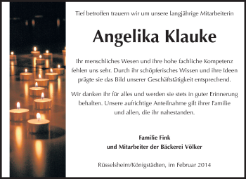 Traueranzeige von Angelika Klauke von Rüsselsheimer Echo, Groß-Gerauer-Echo, Ried Echo