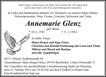 Traueranzeige von Annemarie Glenz von Odenwälder Echo