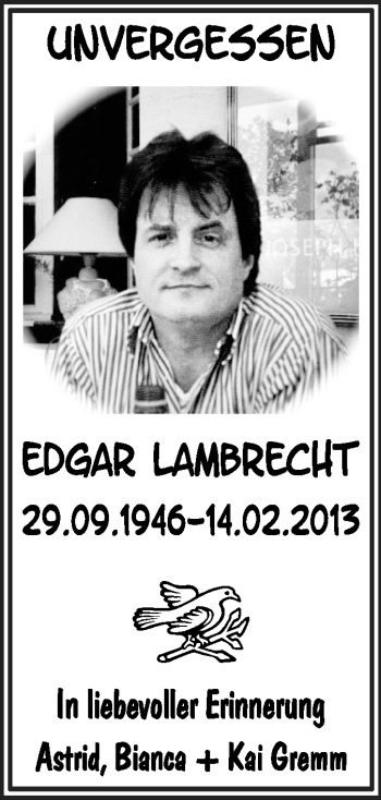 Traueranzeige von Edgar Lambrecht von Echo-Zeitungen (Gesamtausgabe)