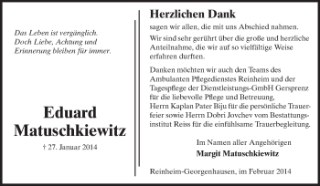 Traueranzeige von Eduard Matuschkiewitz von Echo-Zeitungen (Gesamtausgabe)