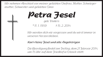 Traueranzeige von Petra Jesel von Odenwälder Echo
