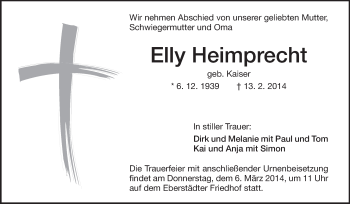 Traueranzeige von Elly Heimprecht von Echo-Zeitungen (Gesamtausgabe)