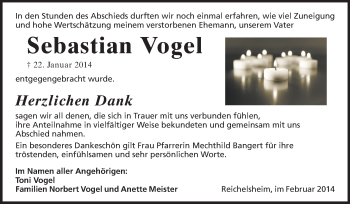 Traueranzeige von Sebastian Vogel von Odenwälder Echo