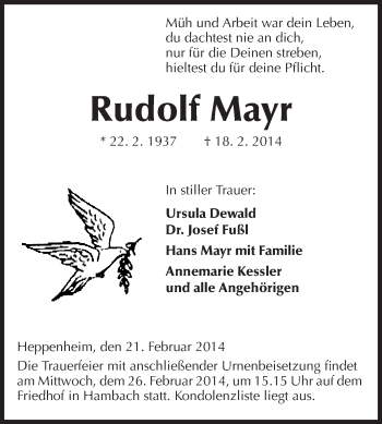 Traueranzeige von Rudolf Mayr von Starkenburger Echo