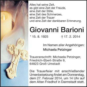 Traueranzeige von Giovanni Barioni von Echo-Zeitungen (Gesamtausgabe)
