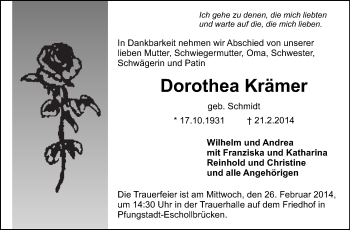 Traueranzeige von Dorothea Krämer von Echo-Zeitungen (Gesamtausgabe)