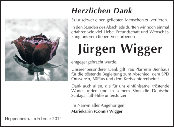 Traueranzeige von Jürgen Wigger von Starkenburger Echo