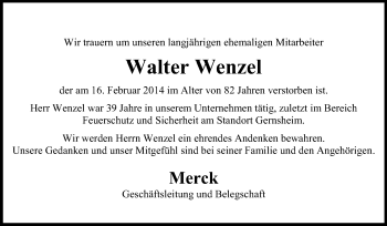 Traueranzeige von Walter Wenzel von Rüsselsheimer Echo, Groß-Gerauer-Echo, Ried Echo