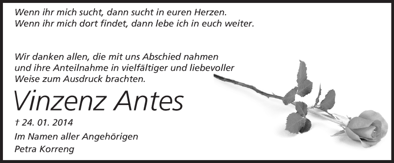 Traueranzeige für Vinzenz Antes vom 26.02.2014 aus Starkenburger Echo