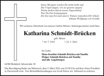 Traueranzeige von Katharina Schmidt-Brücken von Echo-Zeitungen (Gesamtausgabe)