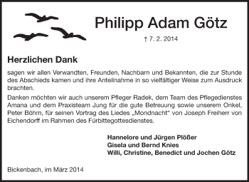 Traueranzeige von Philipp Adam Götz von Echo-Zeitungen (Gesamtausgabe)