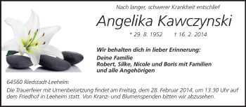 Traueranzeige von Angelika Kawczynski von Rüsselsheimer Echo, Groß-Gerauer-Echo, Ried Echo