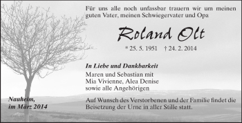 Traueranzeige von Roland Olt von Rüsselsheimer Echo, Groß-Gerauer-Echo, Ried Echo