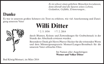 Traueranzeige von Willi Ditter von Odenwälder Echo